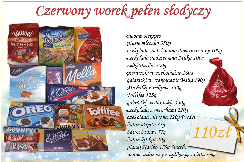 czerwony worek pełen słodyczy