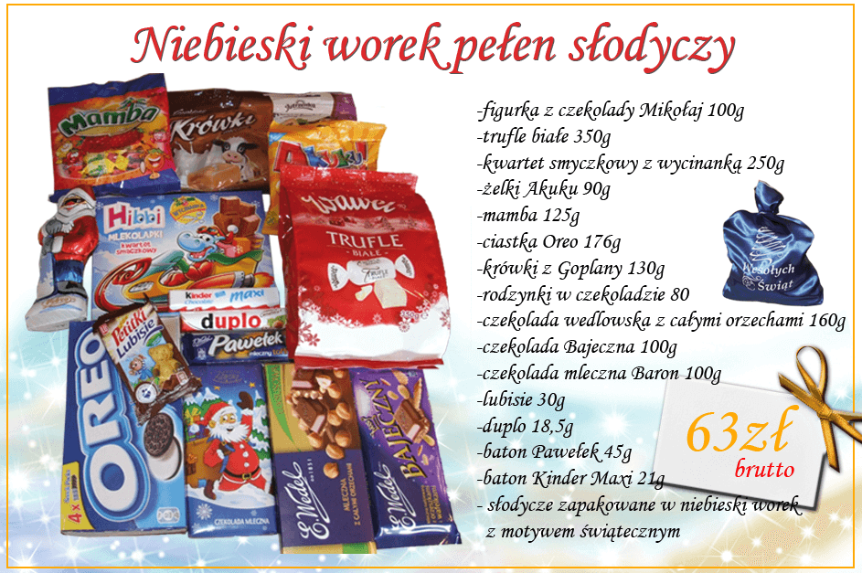 niebieski worek pełen słodyczy